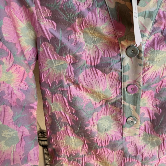 NWT Abbey Glass Piper Jacquard Floral Print V-Neck 34 Sleeve Caftan Mini Dress - Picture 14 of 15